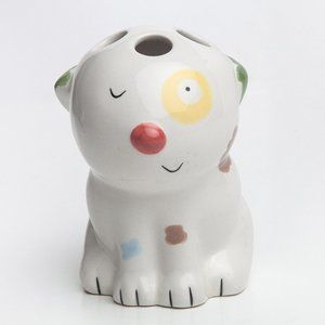 Jenny Faw Ceramic Happy Puppy Dog Toothbrush Holder